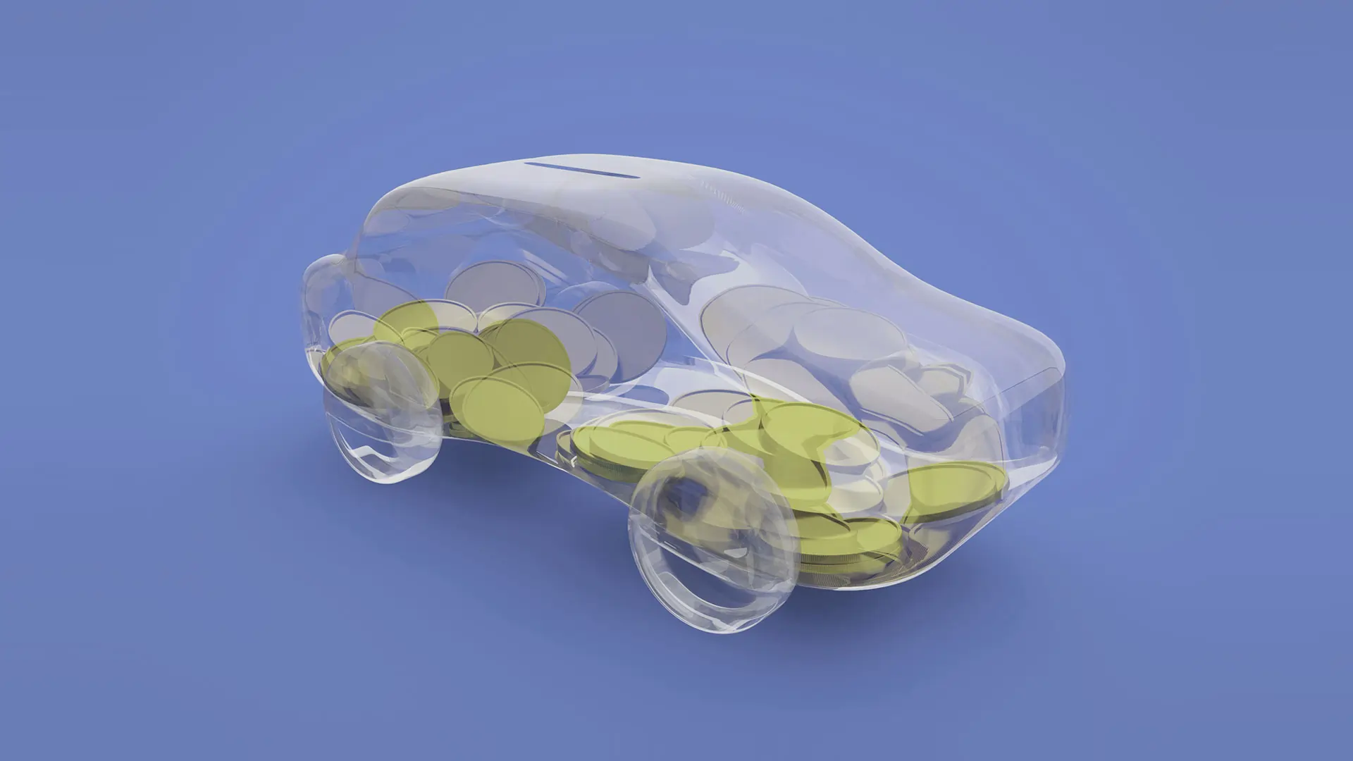 glass car piggy bank with savings inside of clear piggy bank