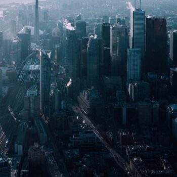 Aerial view of a city on a cloudy day