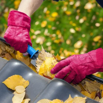 cleaning out leaves from eavestrough