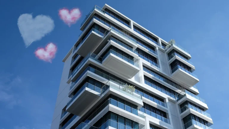 Low angle of condo on a blue sky