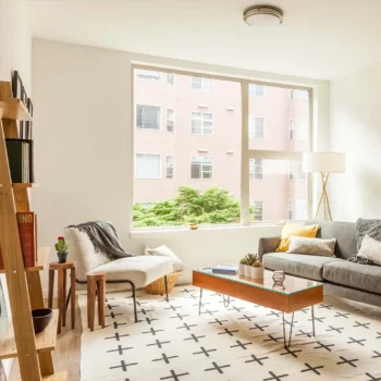 Bright living room in apartment.