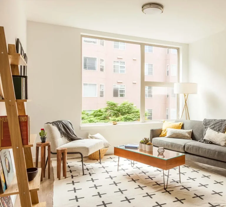 Bright living room in apartment.