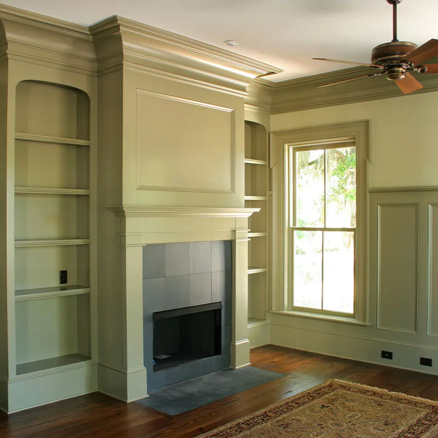 Carpentry work in a living room.