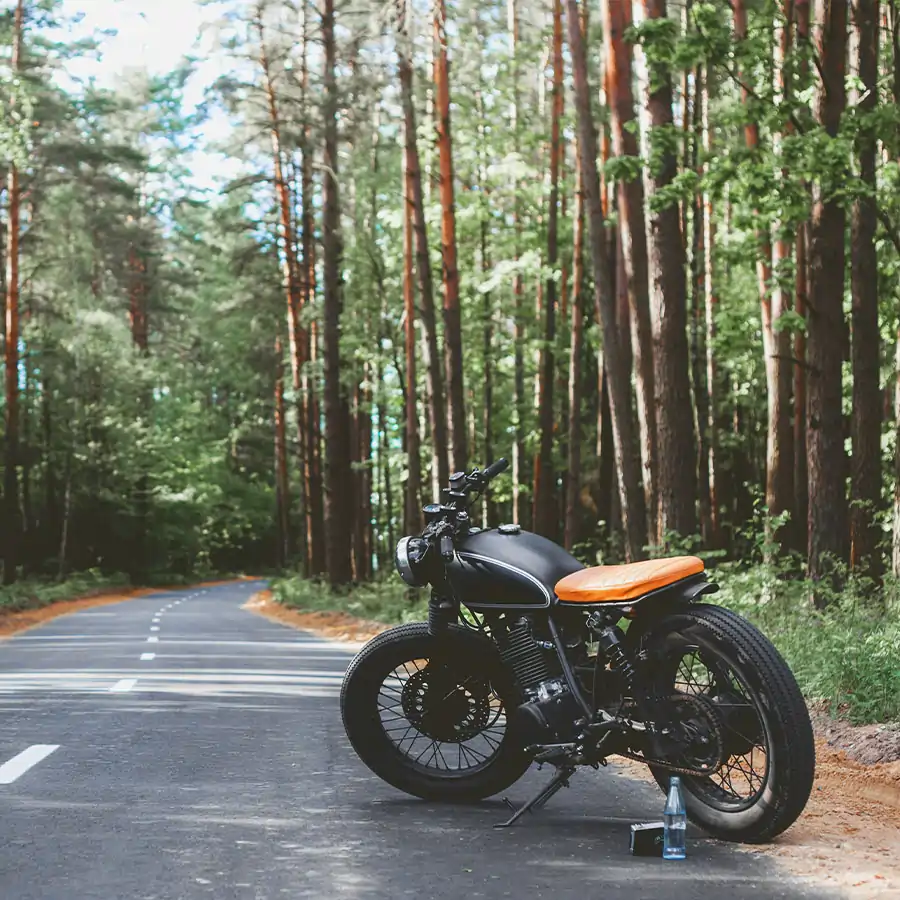 Vintage motorcycle on the road.