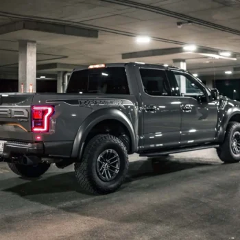 grey pickup truck in parking garage