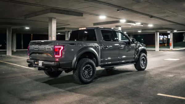 grey pickup truck in parking garage