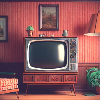 Old fashioned vintage retro design room with retro tv