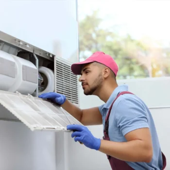 HVAC contractor inspecting a unit.