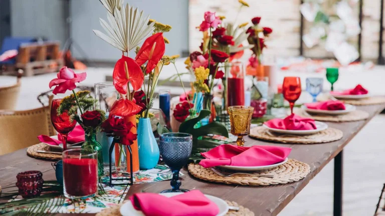 Table arrangement at a wedding reception.