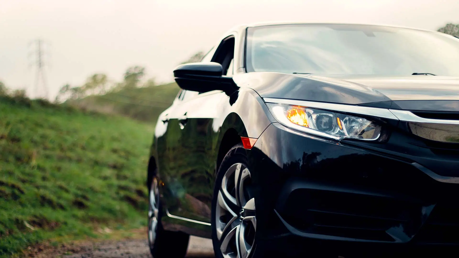 Parked black car.