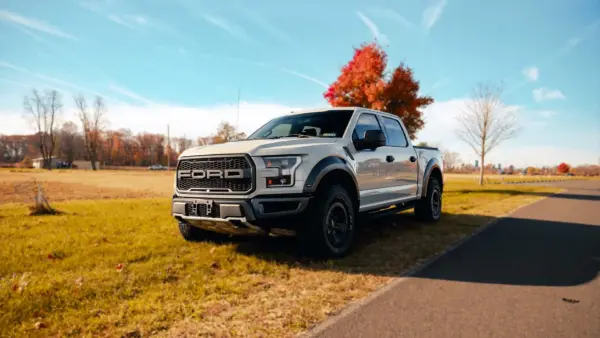 Pickup truck parked on the grass.