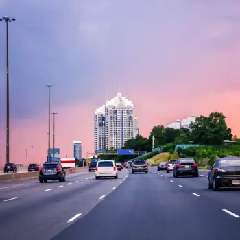 Cars driving down a highway in Toronto.