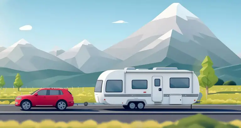 Car towing travel trailer.