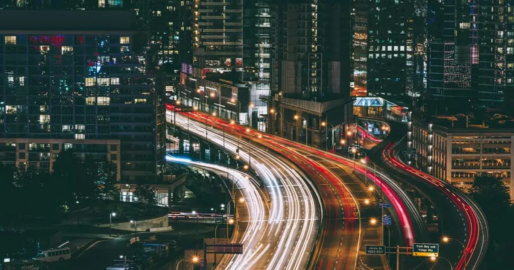 Toronto highway at night.